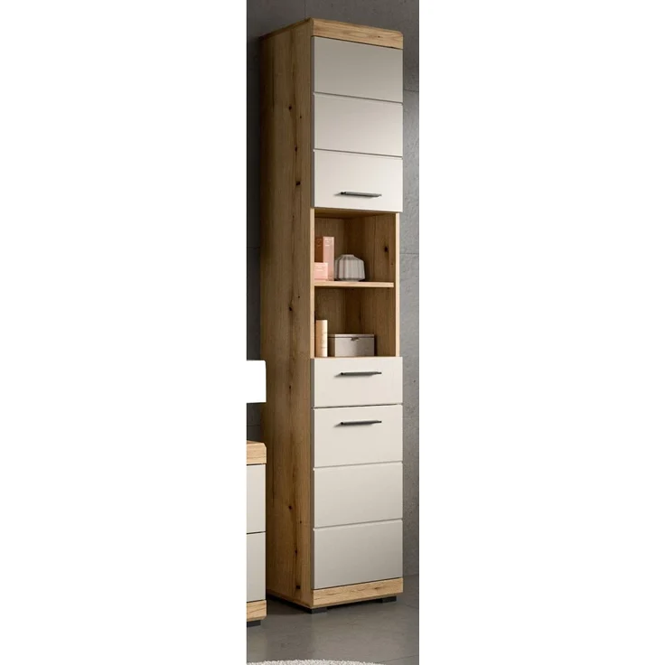 Badezimmer Hochschrank Shawn in sand und Eiche 37 x 191 cm – Bild 6