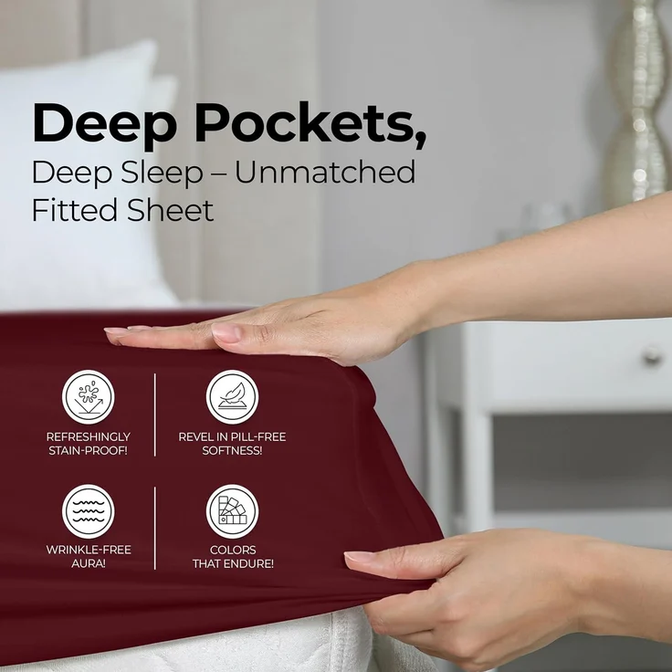 Utopia Bedding Spannbetttuch – Bettlaken – Tiefe Tasche – weiche Mikrofaser – schrumpf- und lichtbeständig – pflegeleicht – nur 1 Spannbetttuch (Rot/Burgunderrot) – Bild 4