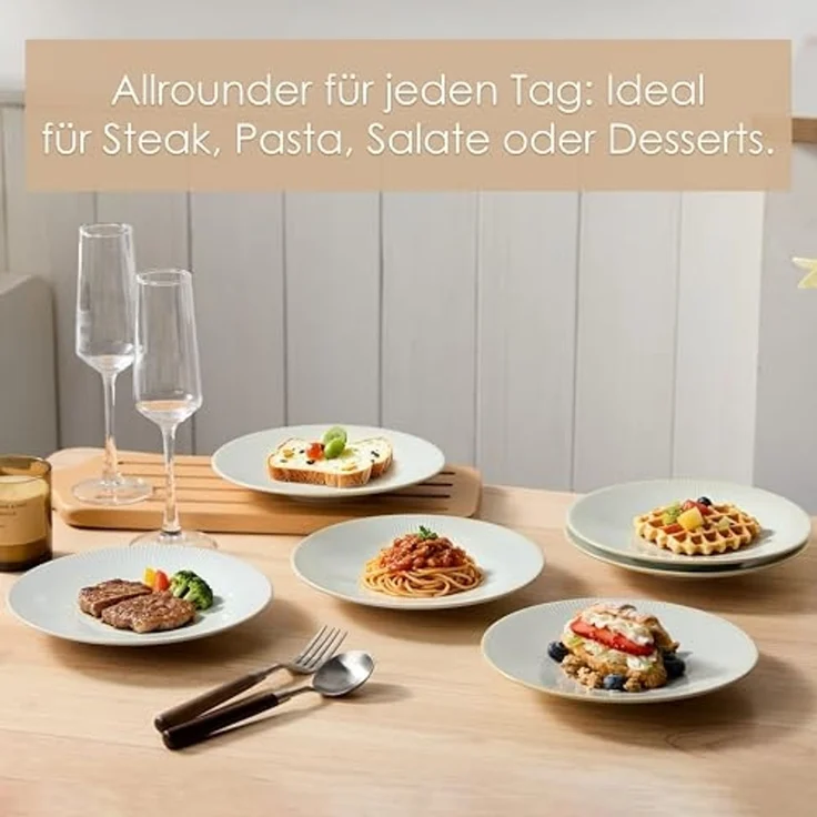 JIWOO Teller 6er Ø21,7cm, Pastateller Frühstücksteller Salatteller Dessertteller, (6 St), Keramik Hochwertiges Tellerset WeiB Mikrowellen spülmaschinenfest – Bild 4