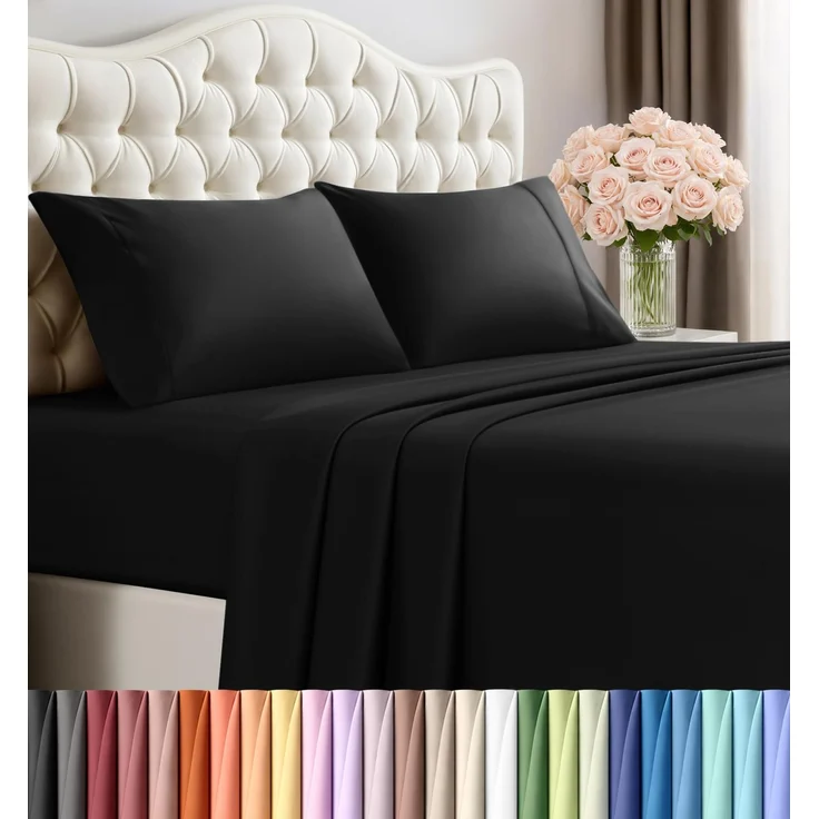 Utopia Bedding Bettwäscheset, 4-teilig, gebürstete Mikrofaser, schrumpft und lichtbeständig, pflegeleicht (Voll, Schwarz)
