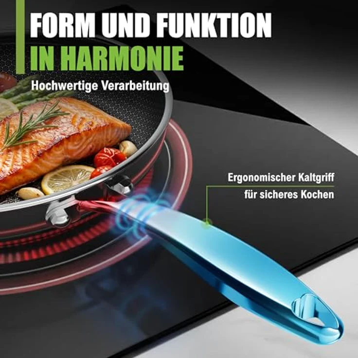 Morleos Bratpfanne, Edelstahl 20 cm, kratzfest, antihaft, für Gas, Induktion und Elektro, PFAS/PTFE frei mit Keramik Wabentechnologie – Bild 6