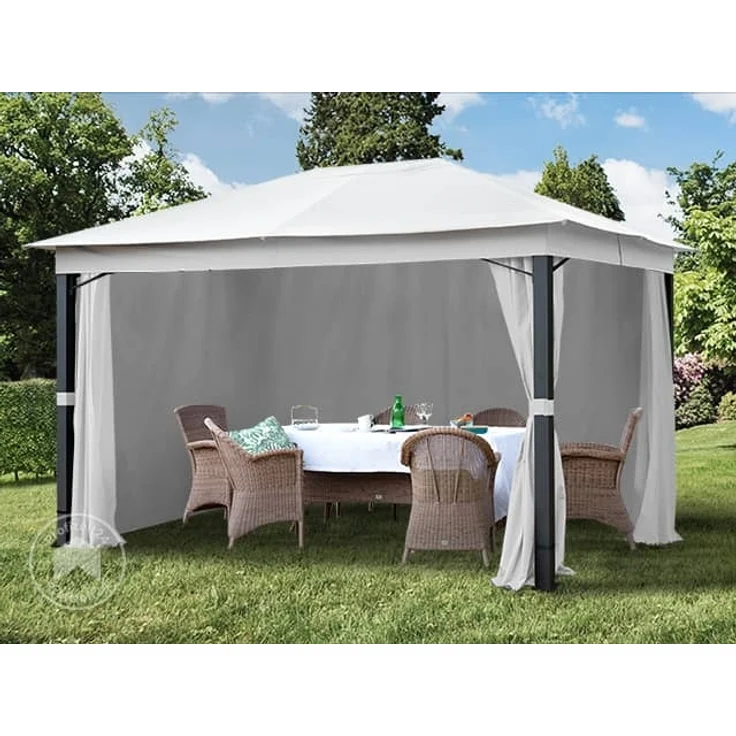 Gartenpavillon 3x4 m ALU PREMIUM ca. 220g/m² Dachplane wasserdicht Pavillon 4 Seitenteile Gartenzelt hellgrau ca. 9x9 cm Profil – Bild 2