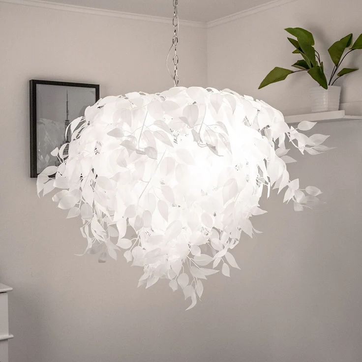 Pendelleuchte, 4 Flammig, Blätter, weiß, Chrom, D 70 cm – Bild 3