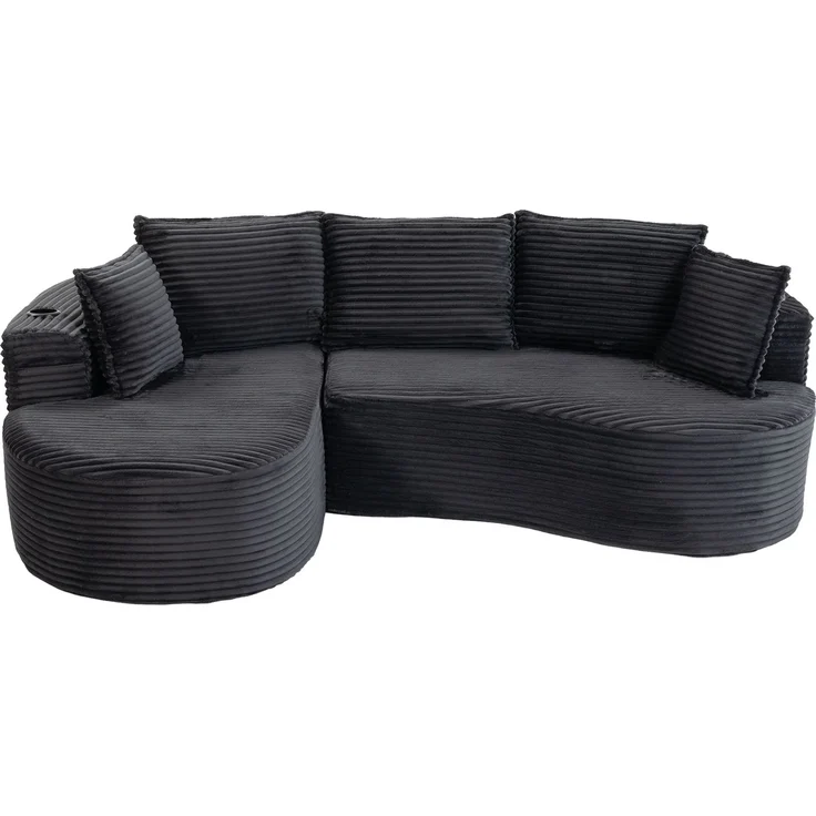 LVHOM Ecksofa L-Form, Cloud Sofa mit Tassenhalter und Seitentaschen, 3-Sitzer Sofa aus Cordstoff, kein Aufbau erforderlich, 250x152cm, Dunkelgrau – Bild 2