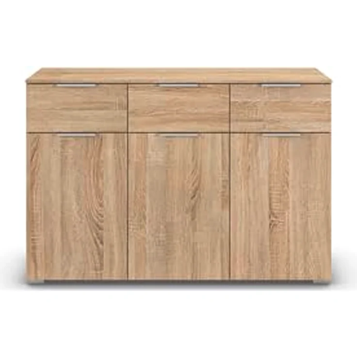 Rauch Möbel Alabama, Kommode für Schlafzimmer, Kinderzimmer, Garderobe, Flur, 3-türig, mit 3 Schubladen, Soft-Close-Fuktion, Farbe Eiche Sonoma, Holz, Griff Alufarben, Maße 120 x 81 x 42 cm – Bild 7