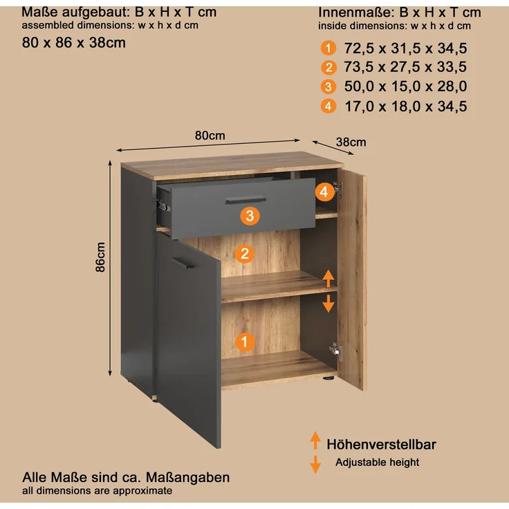 Kommode Esteban in grau und Eiche Evoke 80 cm – Bild 12