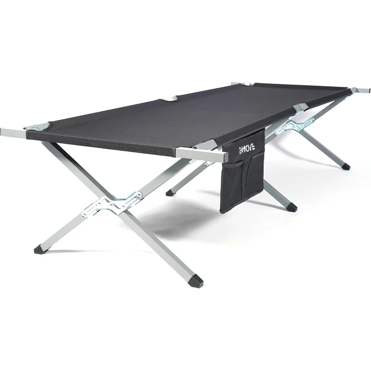 24Move Feldbett Feldbett, Gartenliege, Campingbett bis 180 kg, klappbar, zelten (schwarz, wasserabweisend, inkl. Seitentasche, 190 cm x 63 cm x 42 cm, inkl. Tragetasche für einfachen Transport) – Bild 5