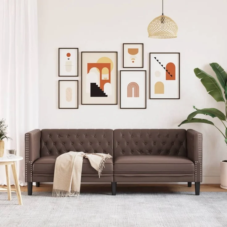 vidaXL Chesterfield-Sofa 3-Sitzer Braun Kunstleder 372668 – Bild 2