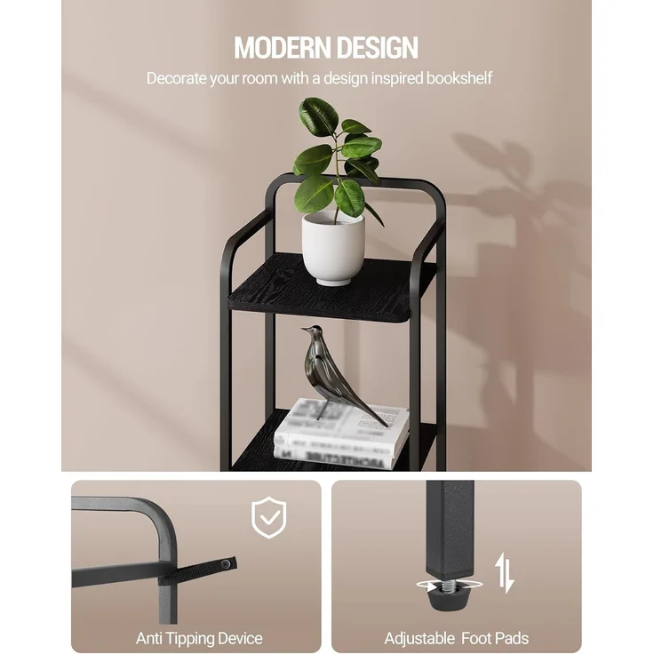 Bücherregal, Regal, Standregal, Schmales Bücherregal, Industrielles Eckregal, Schlankes Regal für Heimbüro, Wohnzimmer, Schlafzimmer, Küche, 6 Ebenen Schwarz – Bild 5