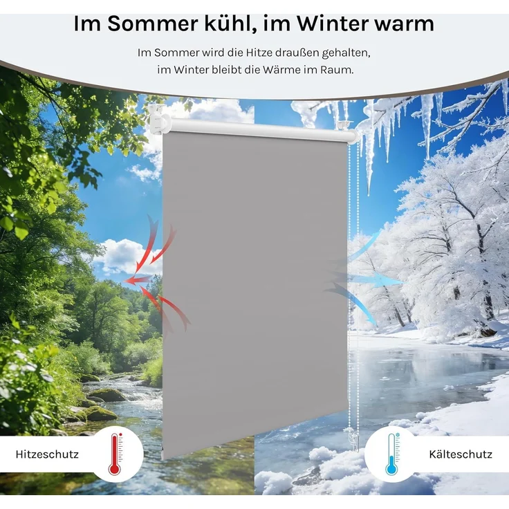WOLTU Verdunkelungsrollo ohne Bohren, Thermo Verdunkelungsrollo mit Kette, Sichtschutz, für Türen und Fenster, 70 x 160 cm, Grau – Bild 4