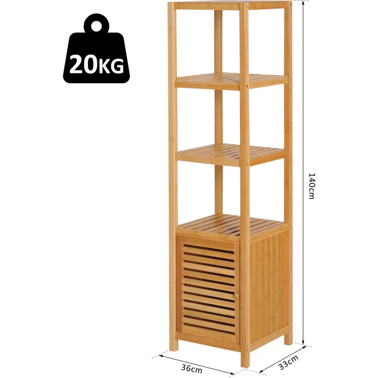 Badezimmerschrank aus Bambus mit 3 offenen Fächern, 36x33x140 cm, Naturholz – Bild 3