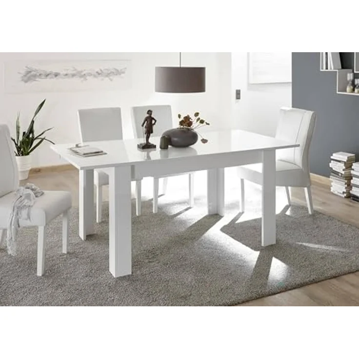 Dmora - Ausziehbarer Tisch Corbara, Küchenkonsole, Esstisch mit Verlängerung, Ausziehbares Küchenregal, Made in Italy, 137x90 h79 cm, Glänzendes Weiß – Bild 5