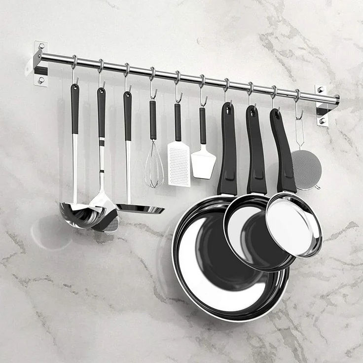 Refined Living Hakenleiste Edelstahl Küchenreling mit 12 Haken, Wandmontage, Bad Hakenleiste, (Edelstahl Hakenleiste, Wandhaken Küche, Hängeleiste Haken, Hakenleiste Wand, Küchenutensilienhalter, Küchenhaken mit Haken, Utensilienhalter Küche, Küchenhel... – Bild 3