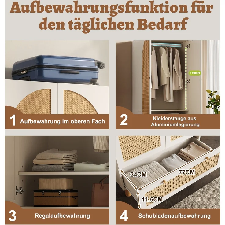 Abrihome Kleiderschrank mit höhenverstellbaren Regalen und Kleiderstange, Weiß, 180x52x85 cm – Bild 5