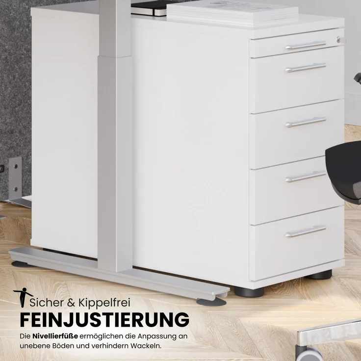 bümö Schreibtisch Schrank abschließbar, Schubladenschrank Holz in graphit, Container mit Schubladen - Schubladen Schrank Büro, Schreibtisch Container od. Schreibtisch Kommode mit Bogengriffe, SC50-G-G-BM – Bild 8
