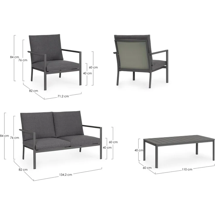 Garten-Set Ronoko aus Aluminium und Olefin-Gewebe, modern, anthrazit, 4-teilig für Outdoor – Bild 5
