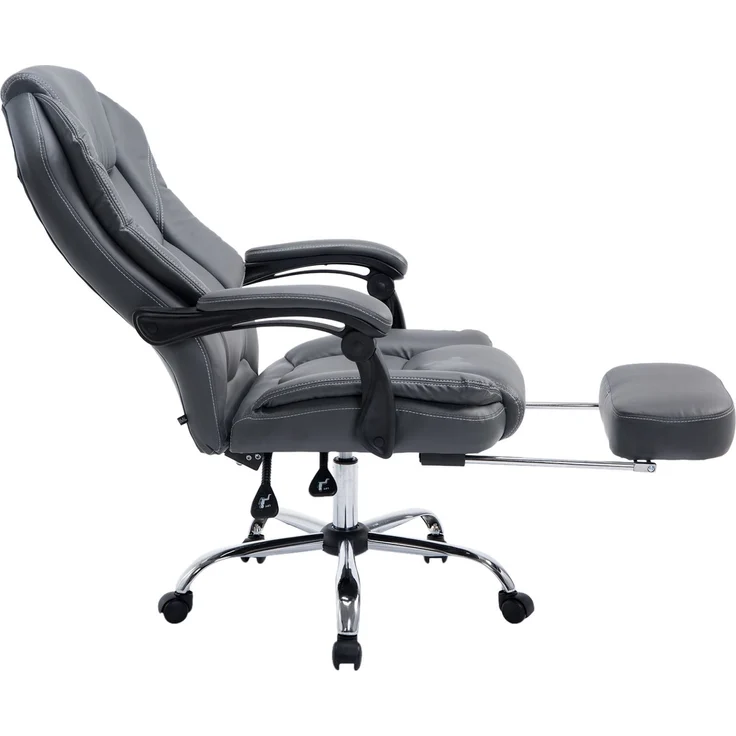 DELUKE® Bürostuhl MEDHA - 114x67x64, Grau Kunstleder Metall in Chromoptik Gestell ergonomische Bürostühle Homeoffice Stuhl mit Rollen – Bild 7