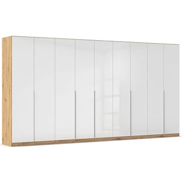 Rauch Möbel Alabama, Kleiderschrank für Schlafzimmer, Kinderzimmer, Wohnzimmer, Garderobe, Flur, 9-türig, mit Zubehör Basic, Farbe Hochglanz Weiß | Eiche Artisan, Breite 405 cm – Bild 1