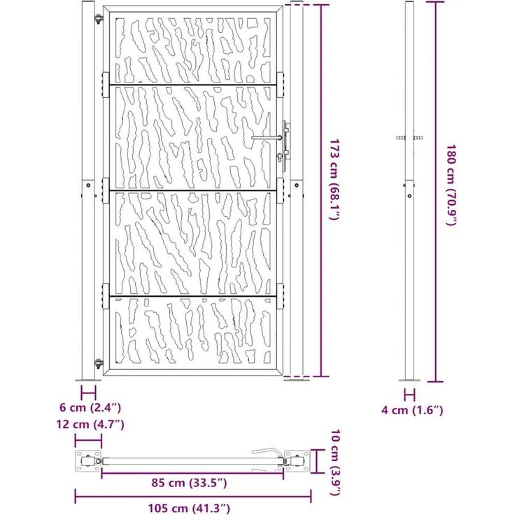 vidaXL Gartentor Schwarz 100x175 cm Stahl Trace Design 4100982 – Bild 9