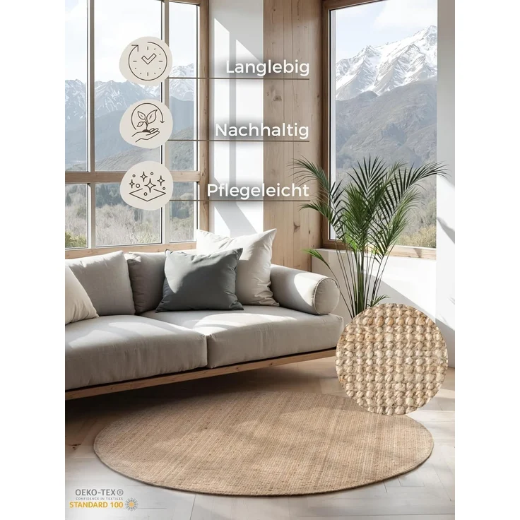 HANSE Home Teppich Jaipur Juteteppich, als Läufer und in Rund, rechteckig, Höhe: 10 mm, 100% Naturfaser, Wohnzimmer, Esszimmer, Schlafzimmer, GRS – Bild 2
