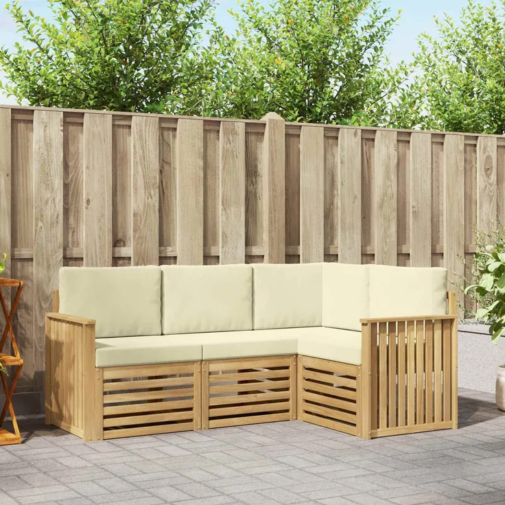 vidaXL Outdoor-Sofagarnitur 4 Stk. Weiß und Creme Polyester 3391750