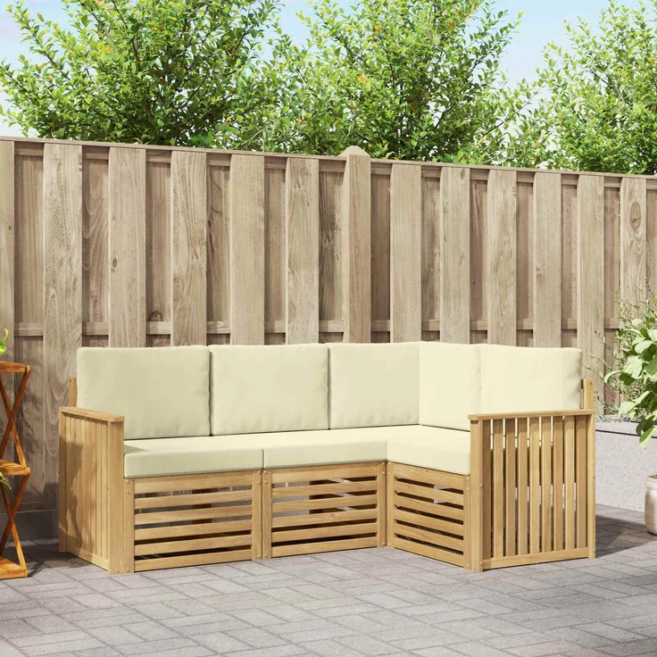 vidaXL Outdoor-Sofagarnitur 4 Stk. Weiß und Creme Polyester 3391750 – Bild 1