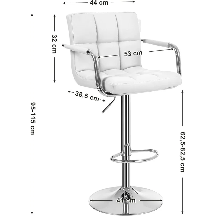 2er-Set Barhocker mit robustem Standfuß Ø41cm und verchromtem Metallhebel Weiß LJB93W – Bild 5