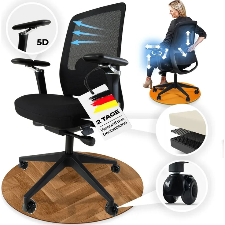 VALKENSTOL M4 Bürostuhl Ergonomisch Testsieger mit 5D Armlehnen für maximale Bewegungsfreiheit, Bequeme und Rückenfreundliche Bürostühle, Schreibtischstuhl ergonomisch als Home Office Chair