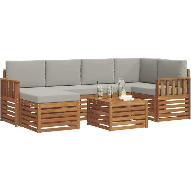 vidaXL Outdoor-Sofagarnitur 7 stk. 5-Sitzer Natur und Hellgrau 3375121 – Bild 3