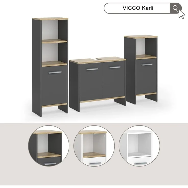 Badezimmermöbel-Set Karli Weiß/Goldkraft Eiche 2-teilig Vicco – Bild 8