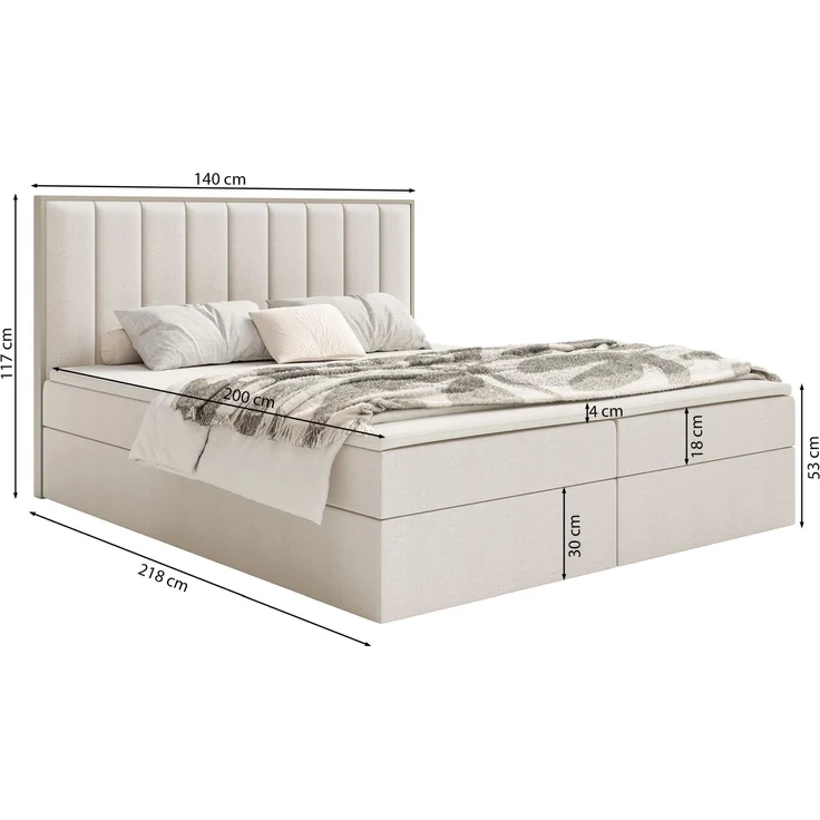 Selsey 'Togents' Boxspringbett 140x200 mit Stauraum und Topper, hydrophobe Chenille, grau – Bild 5