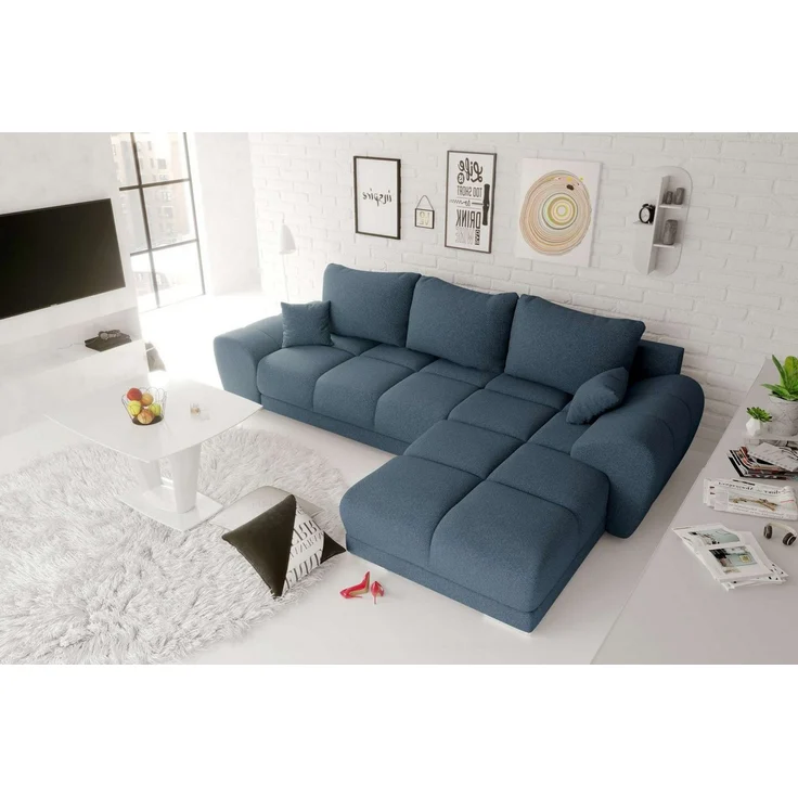 99rooms Antalya Ecksofa Strukturstoff NEVE Dunkelblau Rechts mit Schlaffunktion – Bild 2