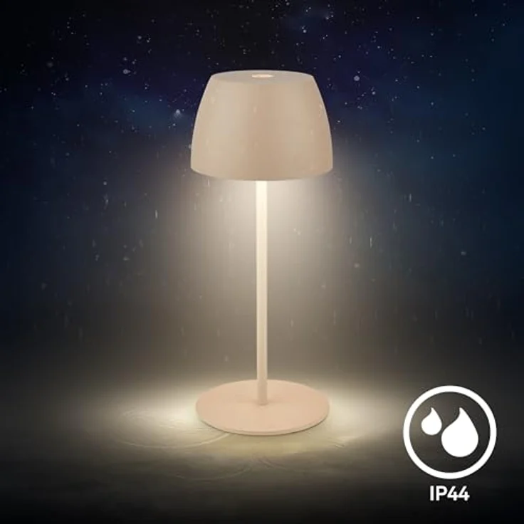 BRILONER - Mini LED Tischlampe kabellos IP44 mit Touch, stufenlos dimmbar, Akku & Lichtquelle tauschbar, Nachttischlampe, Dekolampe, LED Lampe, Akku Tischleuchte, Outdoorlampe, 8x20 cm (DxH), Beige – Bild 8