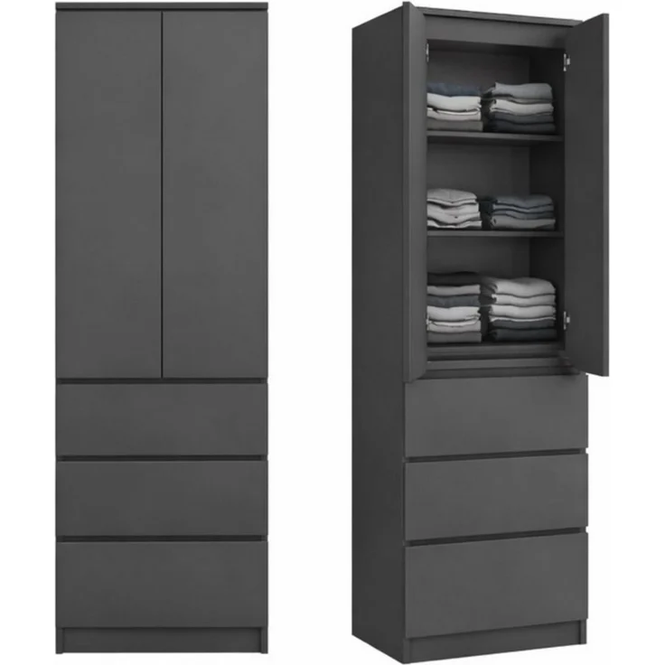 Home Collective Kleiderschrank Garderobenschrank Mehrzweckschrank Schrank platzsparend & vielseitig (50x40x180,5 cm (BxTxH), ideal für Schlafzimmer Flur & Arbeitszimmer) mit 2 Türig 3 Einlegeböden & 3 Schubladen in anthrazit – Bild 5