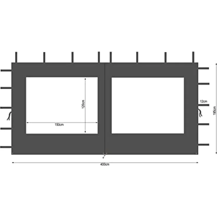 QUICK STAR 2 Seitenteile für Pavillon 3x4m, Polyester wasserdicht mit Fenster, anthrazit RAL 7012, 300/400x195cm – Bild 2