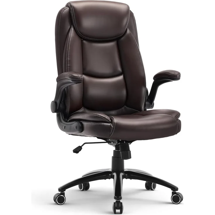 COLAMY Bürostuhl Ergonomisch, Ergonomischer Büro 360° Drehstuhl für Office, Chefsessel Stuhl mit Hochklappbaren Armlehnen, Verstellbarer Rückenlehne, Höhe & Kippspannung, 136KG Kapazität, Braun