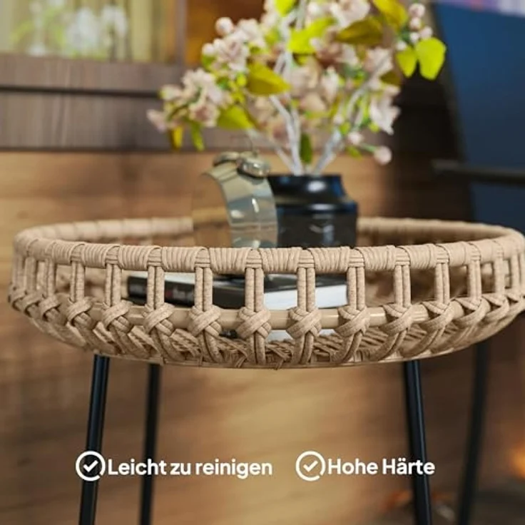 Outsunny Beistelltisch mit X-Beine, verstellbare Fußpads (rund wetterfest Gartentisch, 2-St, 2er Set Balkontisch aus Polyrattan), Ø60,41 cm für Garten, Balkon, Braun – Bild 7