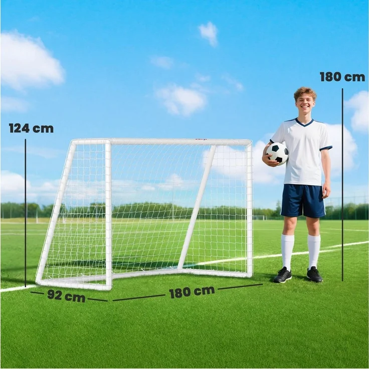 SPORTNOW Fußballtor mit Netz, Erdhaken (Kunststoff-Rahmen, 1 St, Fußball Tor), 180L x 92B x 124H cm, für Garten, Park, Strand – Bild 2