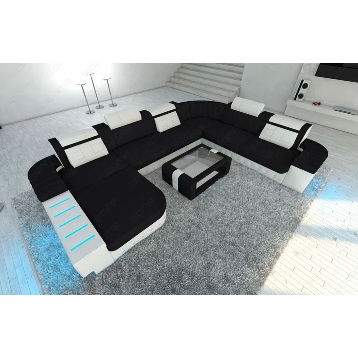 Mega Stoff-Wohnlandschaft Bellagio XXL mit LED - Mikrofaserstoff - Schwarz-Weiß - Links – Bild 4