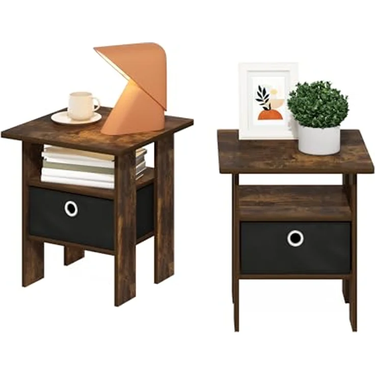 Furinno Andrey Beistelltisch mit Schublade, Bernsteinkiefer/Schwarz, 2er-Set – Bild 5