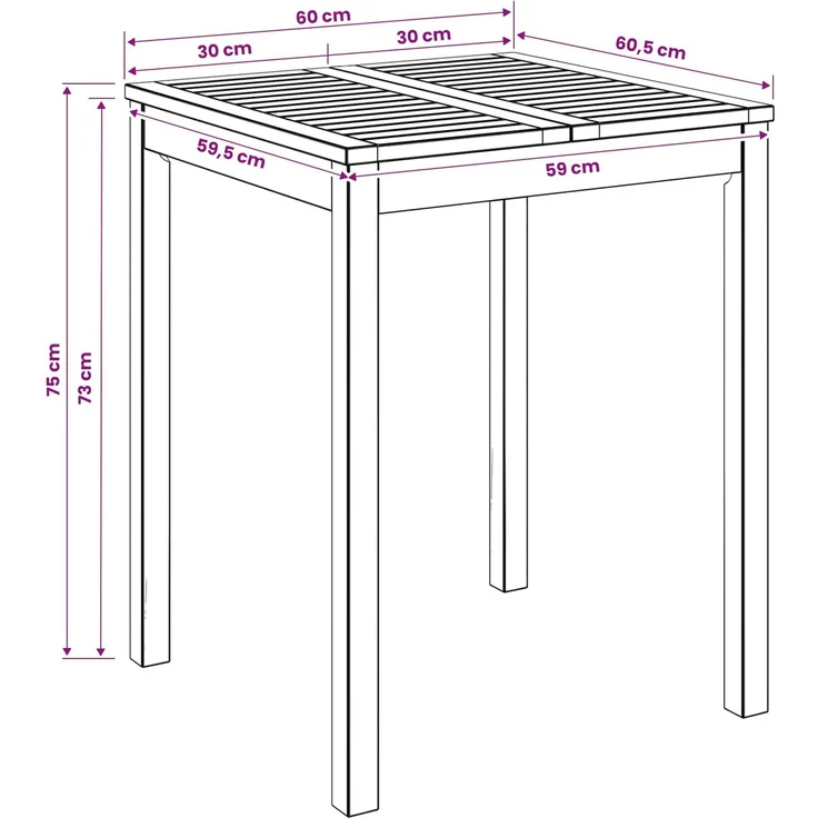 vidaXL Gartentisch LAREN Natur 60 x 60,5 x 75 cm Massivholz Akazie 901246 – Bild 7