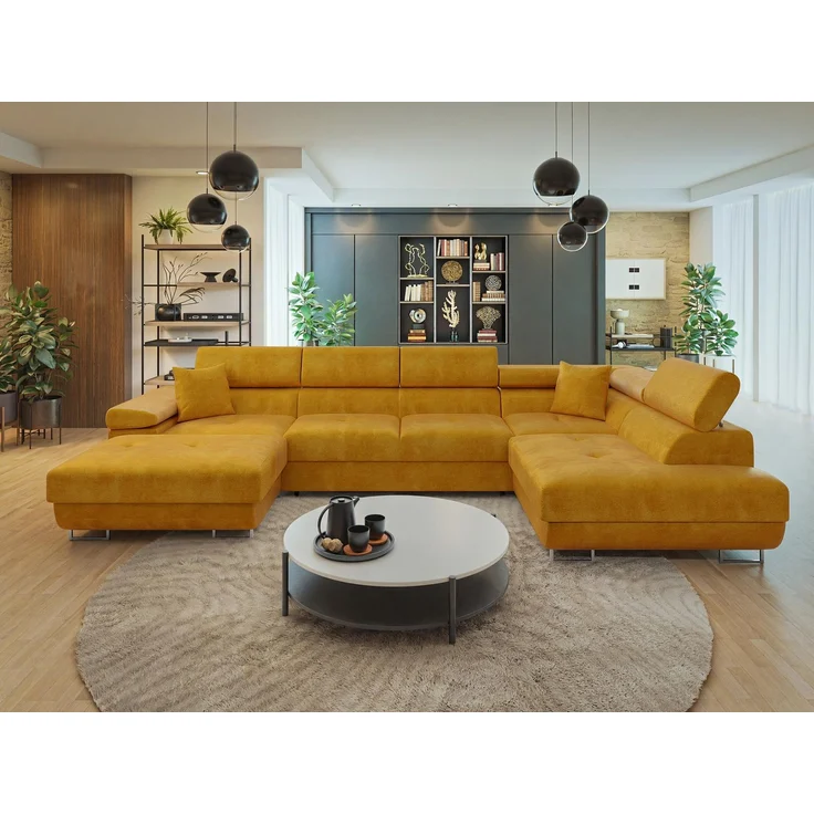 Wohnlandschaft Torezio Bis mit Bettkasten, Schlaffunktion und Einstellbare Kopfstützen (Farbe: Wave 05, Seite: Rechts) – Bild 1