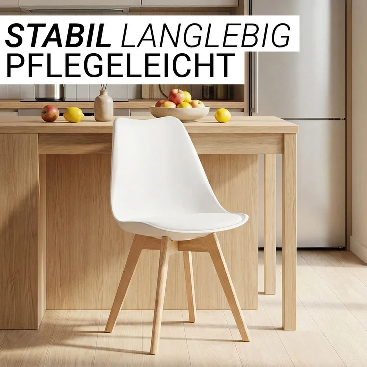 Küchenstuhl Weiß Set 2 Stühle Esszimmer Holz modern Kunststoff Esszimmerstühle Schalenstuhl Holzstühle – Bild 6