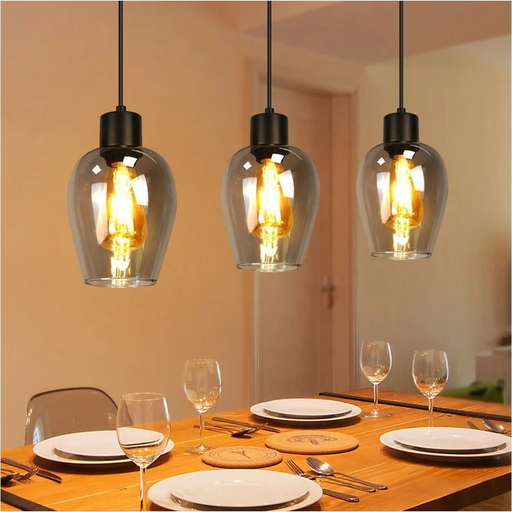 Nettlife Pendelleuchte Vintage Schwarz mit 1/3/4 flammig Rauchglas-Schirmen Hängelampe E27, Höhenverstellbar, LED wechselbar, Esstischlampe für Wohnzimmer Küche – Bild 5
