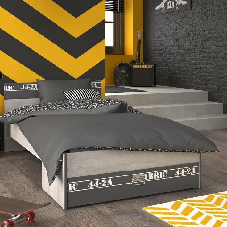 Funktionsbett Fabric 90×200 cm grau mit Bettschubkasten