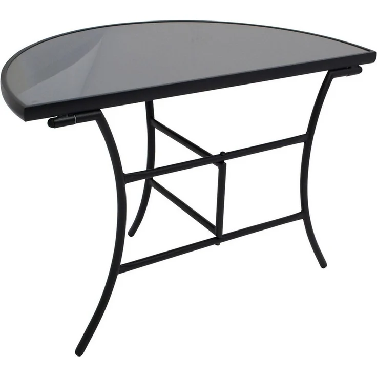 DEGAMO Gartentisch PALERMO, Anstelltisch halbrund 58x110cm, Metall anthrazit, Glas grau – Bild 4