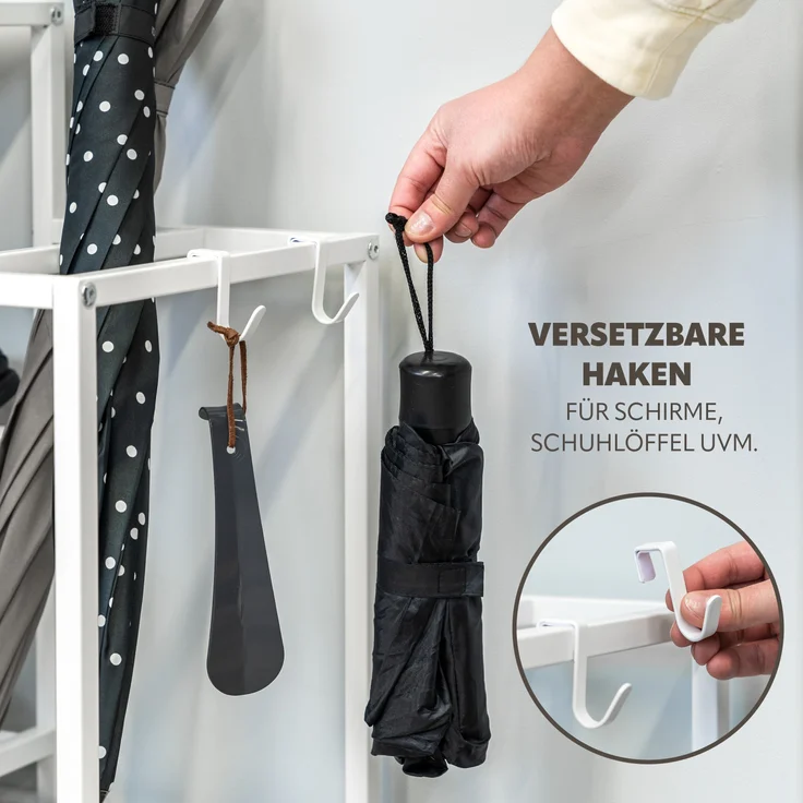 Schuhregal für ca. 6 Paar Schuhe, 4 Ablagen und Schirmständer, weiß – Bild 5