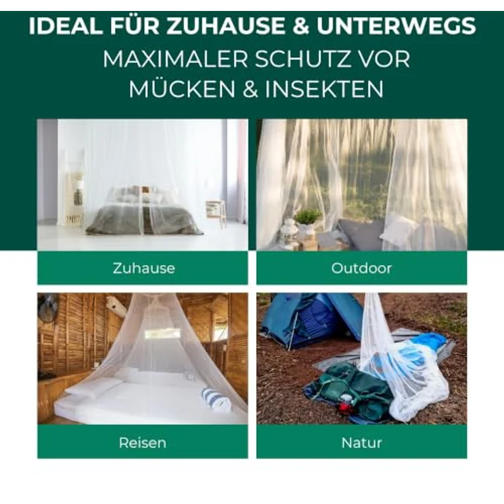 Silberkraft Moskitonetz mit Klebehaken, reißfestes Polyester, für Bett, Reisen und Camping, 225er Mesh, 1-tlg, mit Tragebeutel – Bild 3