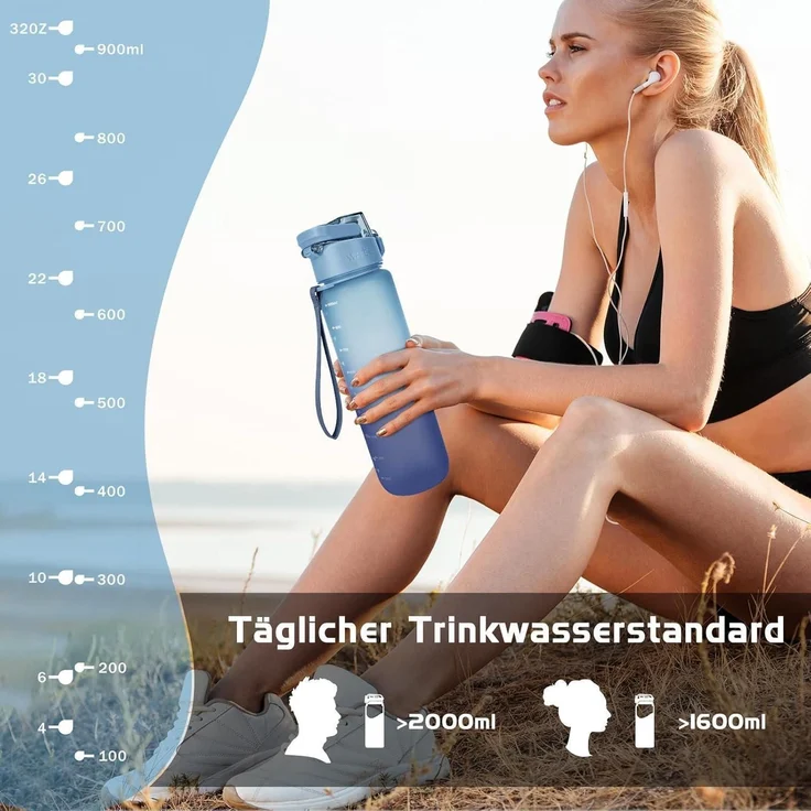 AOPREL Trinkflasche 1l BPA-frei aus Tritan Sport Flasche Kohlensäure geeignet – Bild 6