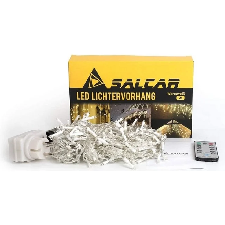 Salcar LED-Lichtervorhang LED Lichterkette Eisregen Lichtervorhang Weihnachtsdeko Aussen 8 Modi, mit Fernbedienung und Timer, Memory-Funktion 5m Warmeweiß – Bild 4